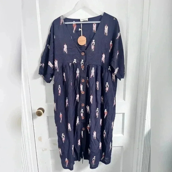 anou anou Sitting Women Elegance Buttons artsy 
Midi Dress New With Tag Size L - Picture 1 of 7